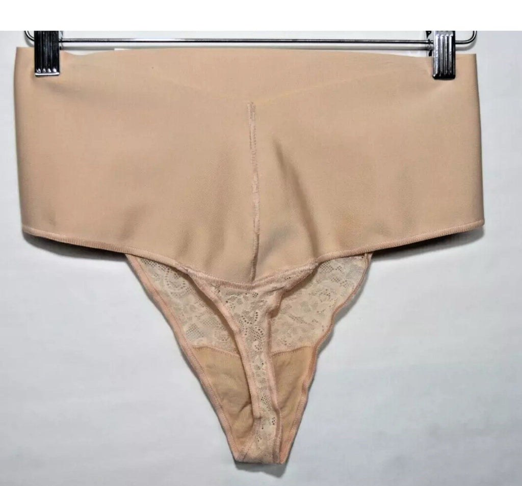 NWT Maidenform Tame Tummy Smoothing Waist Lace Thong Shapewear L Beige Size L