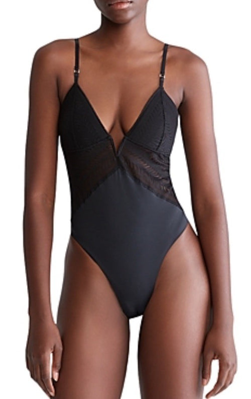 Calvin Klein Minimalist Micro Lace Bodysuit Black Small