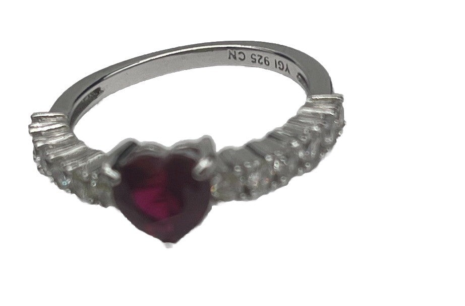 Heart 3CT Ruby & White Topaz 925 Solid Sterling Silver Ring Sz 5