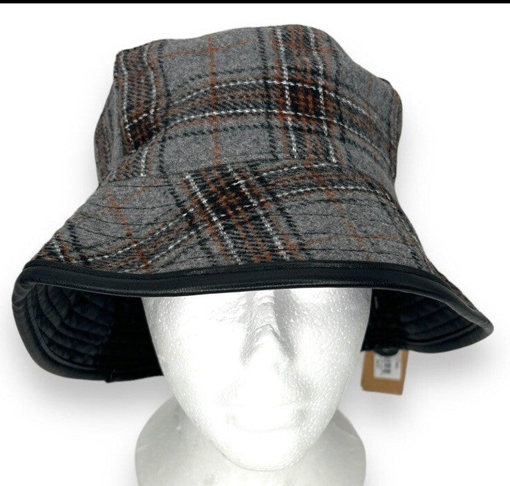 Steve Madden Bucket Hat Reversible Gray Plaid Faux Leather