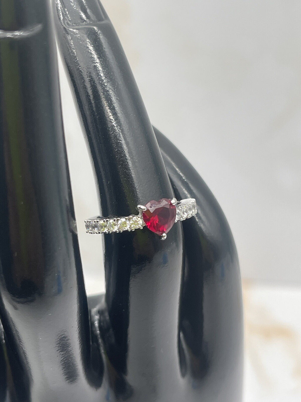 Heart 3CT Ruby & White Topaz 925 Solid Sterling Silver Ring Sz 5
