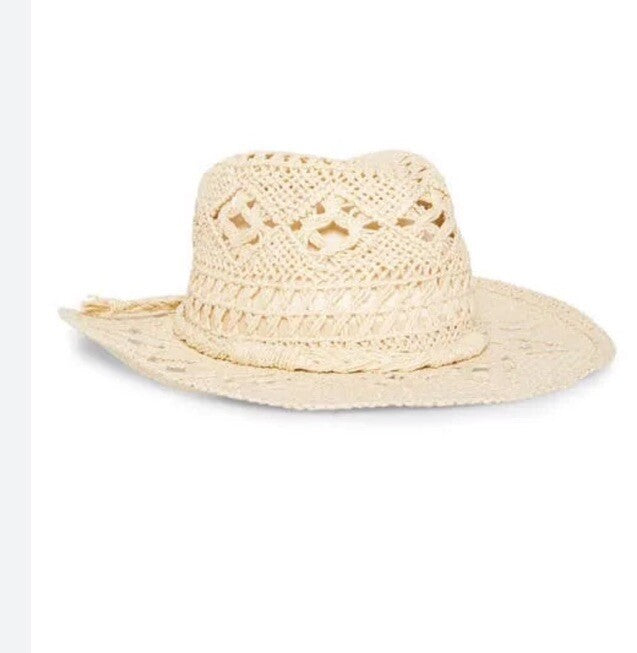 STEVE MADDEN HAILEY Straw Cowboy Hat Natural Beige Braided Trim PACKABLE