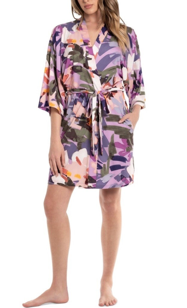 Linea Donatella Women's Printed Knit Wrap Robe Violet Purple Size L/XL 