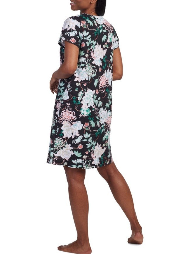 Miss Elaine Women's Short-Sleeve Floral Snap Robe Floral XL