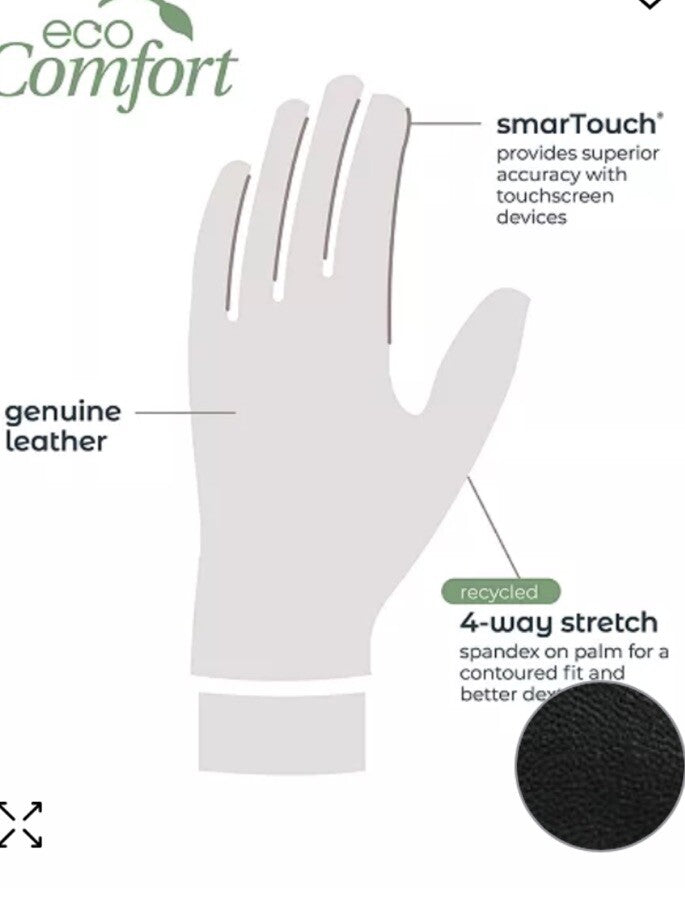 Isotoner Gloves Signature Women's S/M Black Stretch Leather Touchscreen