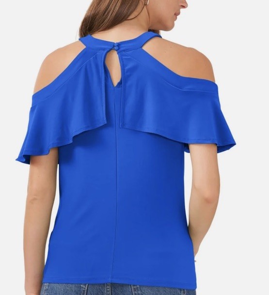 Sam & Jess Ruffled Cold-Shoulder Top Royal Blue XS