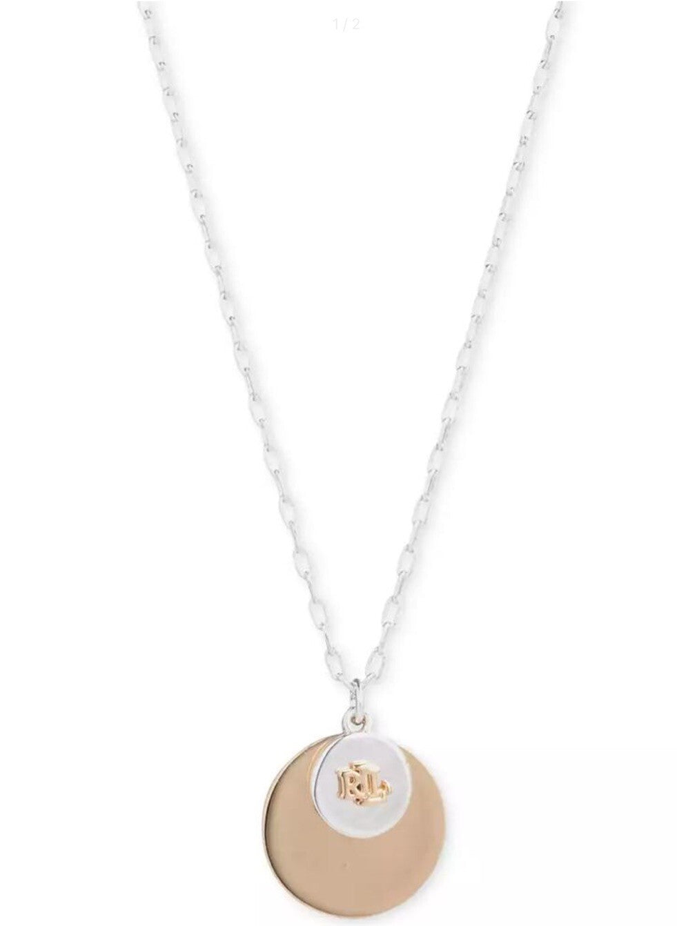 Ralph Lauren Two-Tone Logo Disc Pendant Necklace, 16" + 3" 