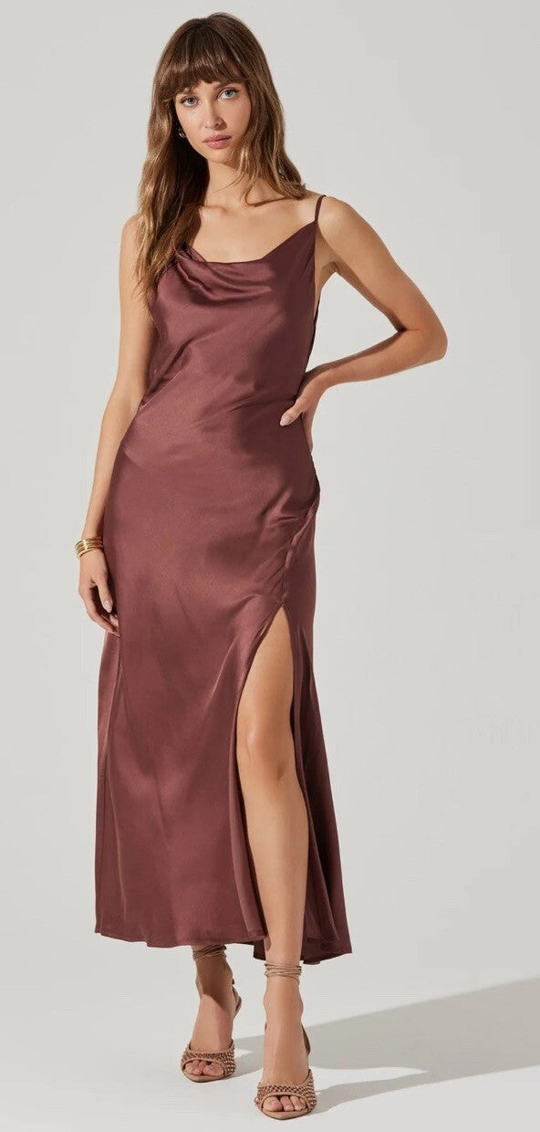 The Label Glynis Cowl Neck Midi Dress Mulberry Large 
