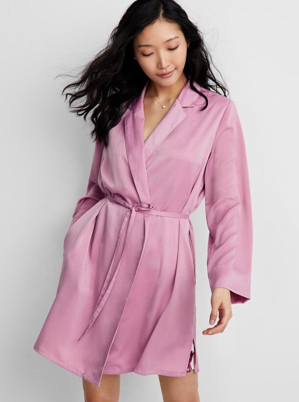 State of Day Crepe de Chine Self-Tie Robe Women's XXL Mauve Orchid Long Sleeve
