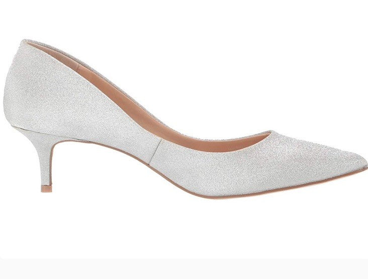 Jewel Badgley Mischka Women's Silver Royalty Kitten Heel Pumps Heels Size 6 Glit