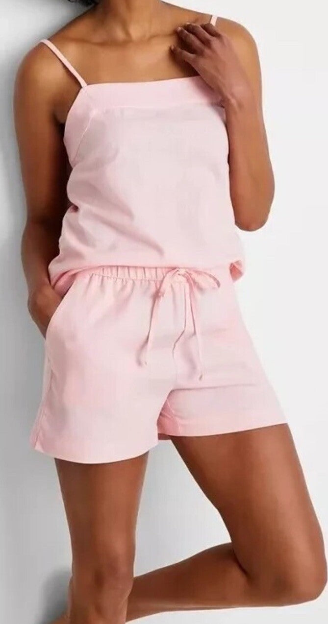 State of Day 2-Piece Linen/Rayon Blend Cami & Shorts Pink Size Large 