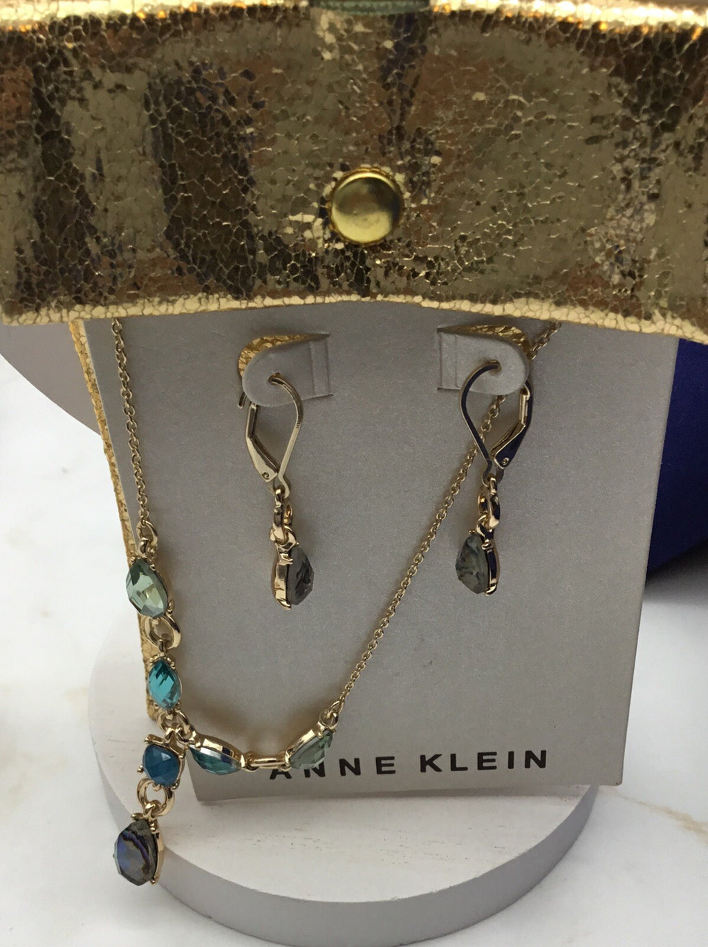 Anne Klein Y-Neck Stone Cluster Necklace and Earring Set