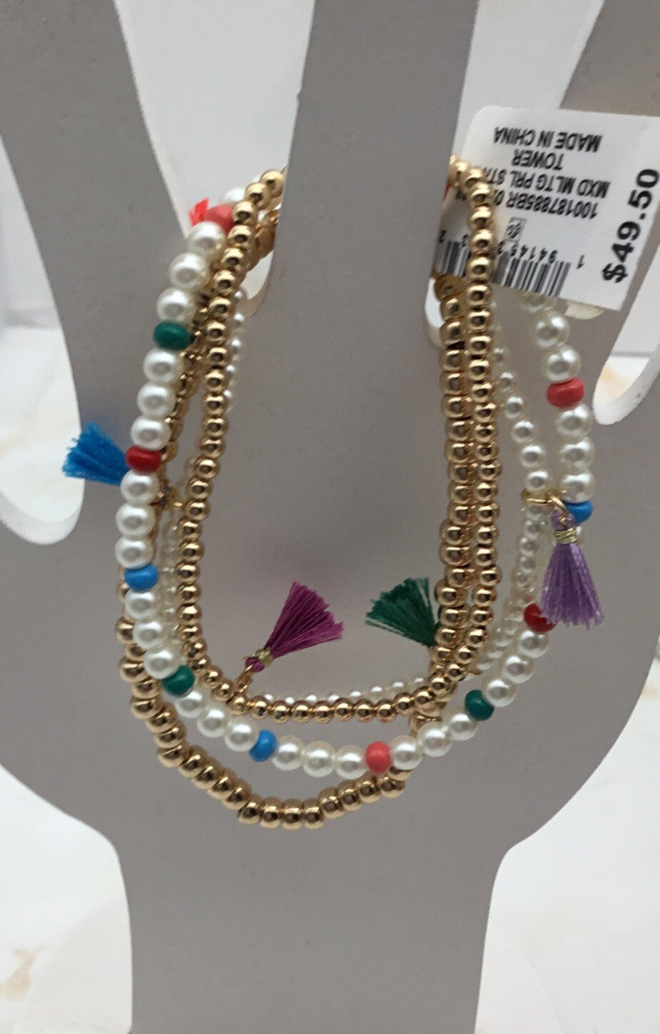 On 34th 4-Pc. Set Bead, Imitation Pearl & Tassel Stretch Bracelets