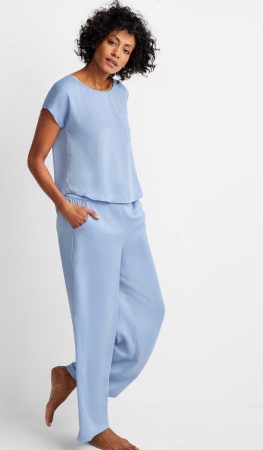 State of Day Women's 2-Pc. Crepe de Chine Short-Sleeve Pajama Blue S