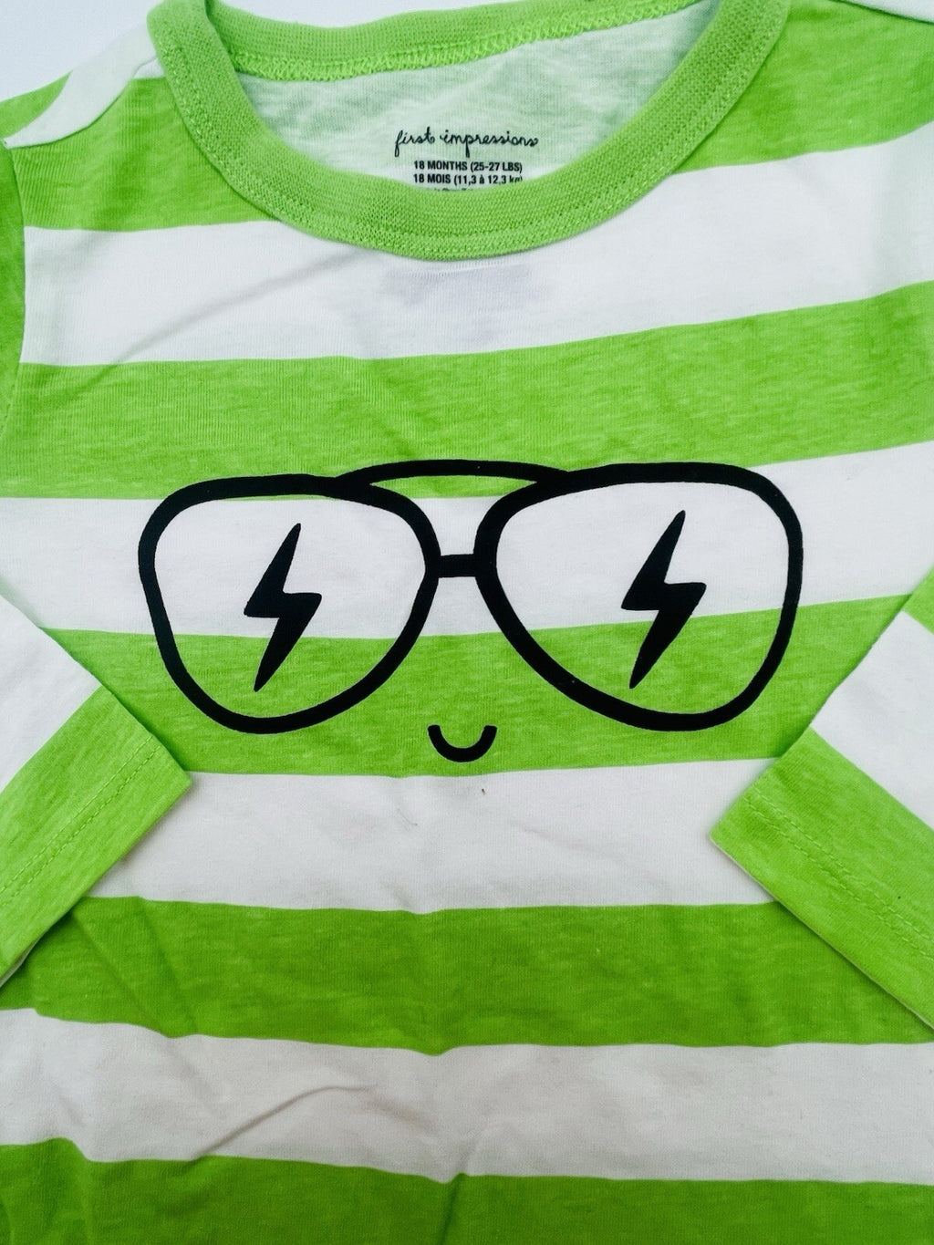 First Impression Toddler Boys Green White Striped Long Sleeve Graphic T Shirt