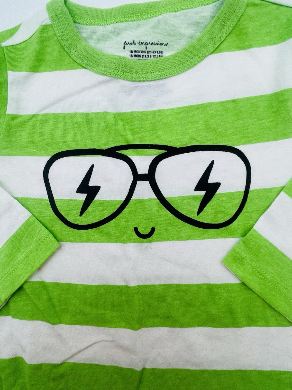First Impression Toddler Boys Green White Striped Long Sleeve Graphic T Shirt