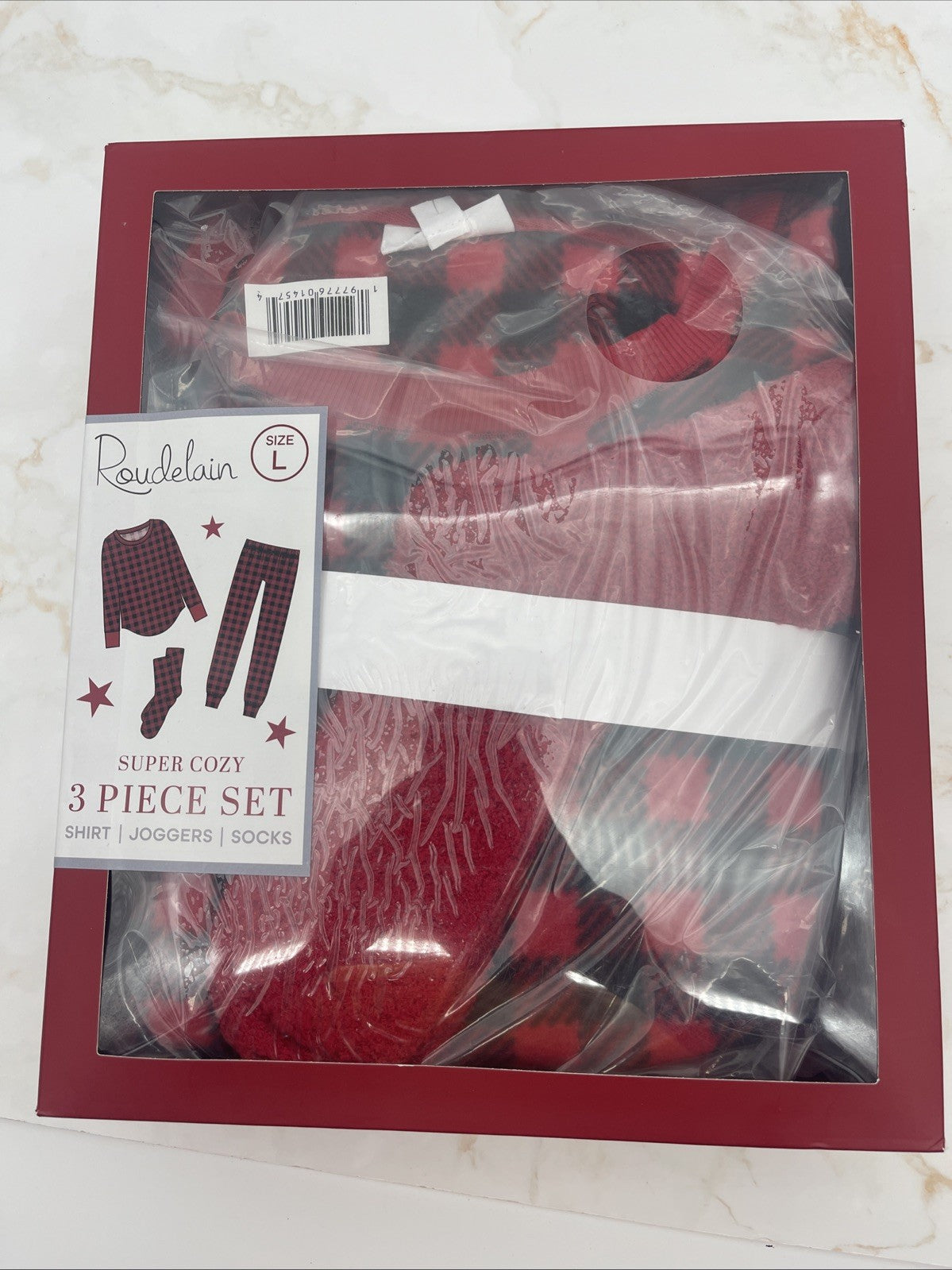 Roudelain 3-Piece Super Cozy Fleece Shirt/Joggers/Socks Sleepwear Pajama Set  L