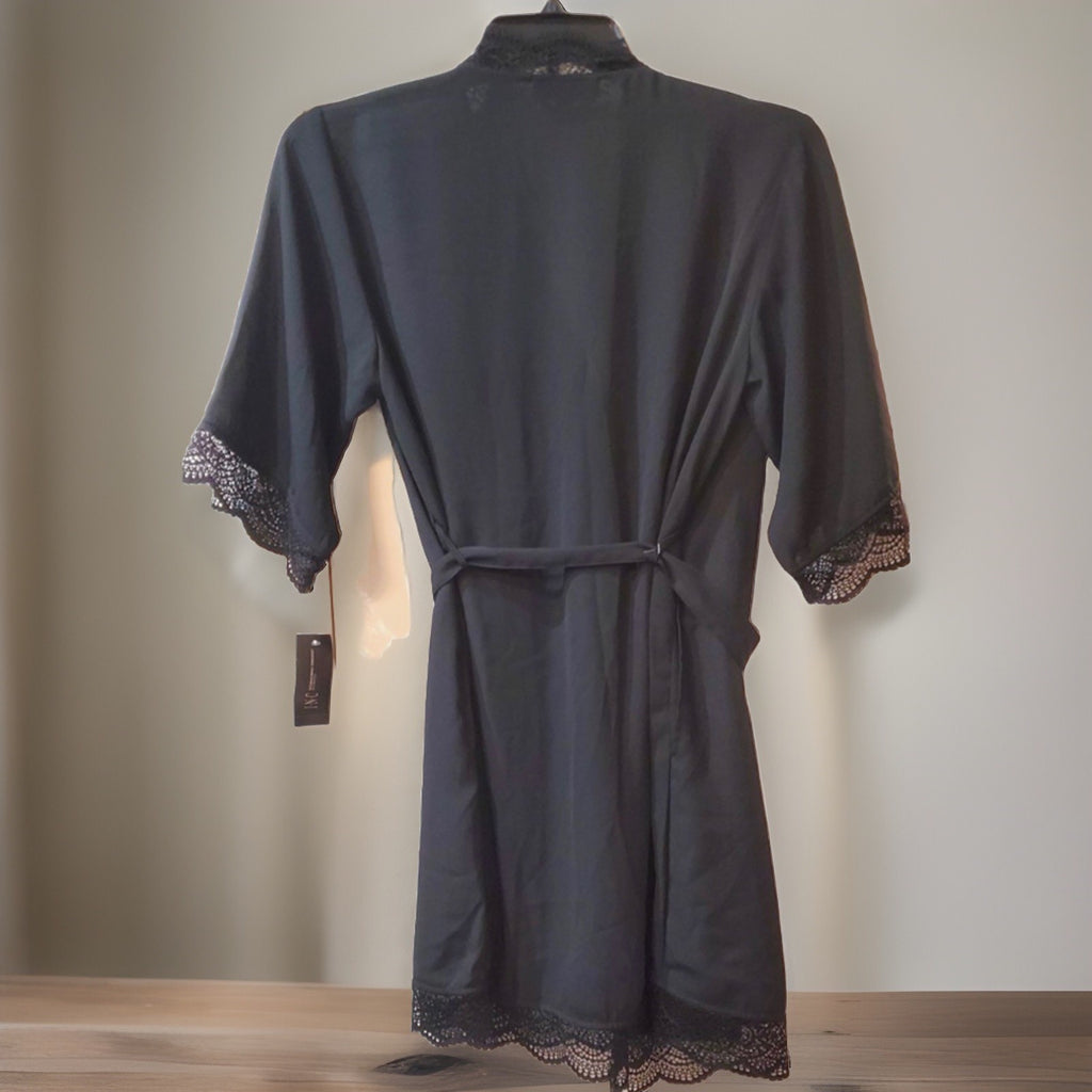 I.N.C. International Concepts Lace Trim Short Robe Black XS