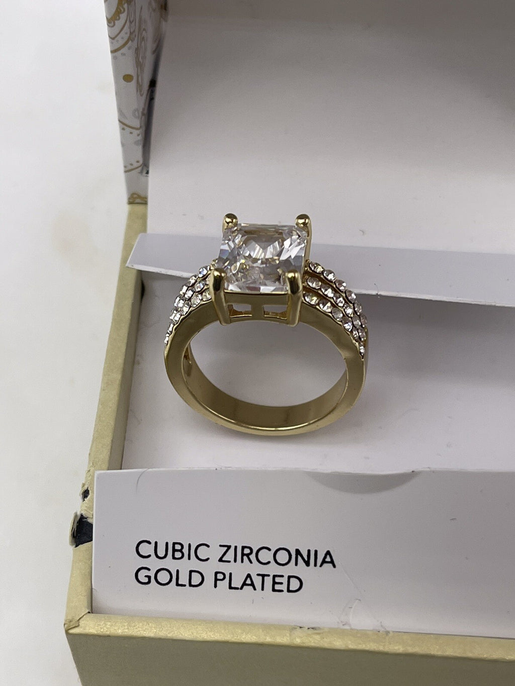 Charter Club Gold Tone Solitaire 3 Row Cubic Zirconia Ring - New