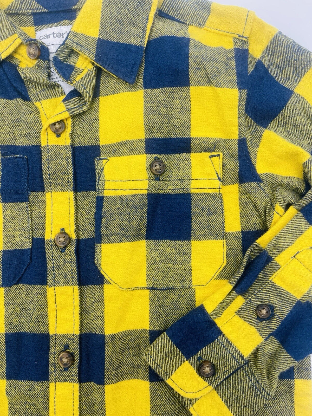 Carter's blue and yellow flannel button up shirt Size 2T