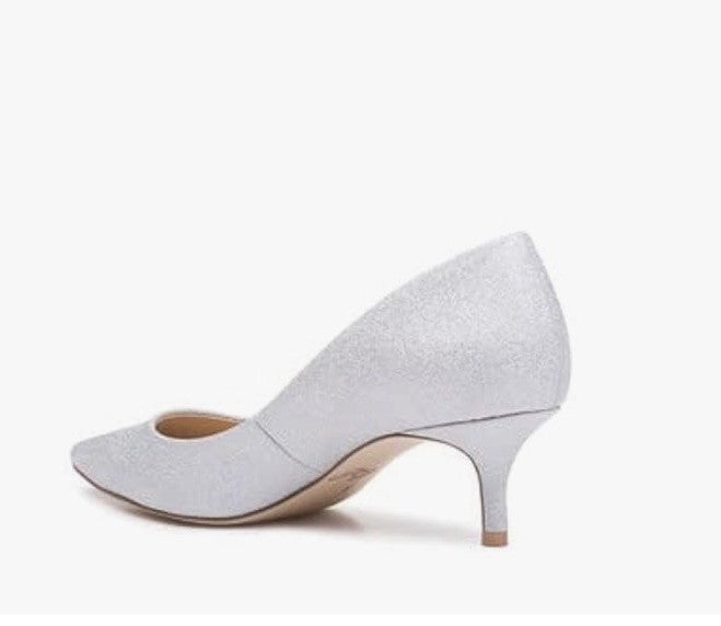 Jewel Badgley Mischka Women's Silver Royalty Kitten Heel Pumps Heels Size 6 Glit