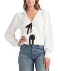 BCX Juniors' Bow-Front V-Neck Long-Sleeve Cardigan Ivory Medium 