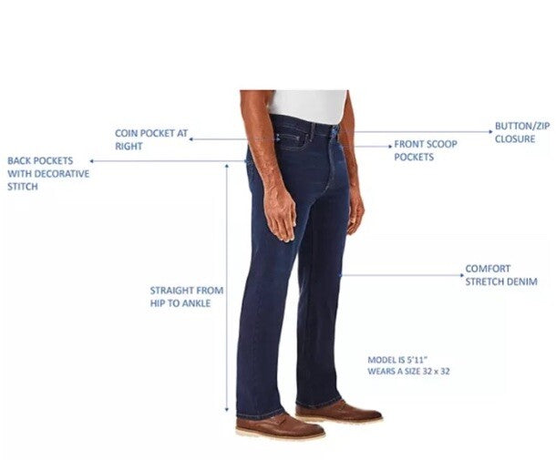Member's Mark Men's Straight Fit Premium Stretch Denim Jeans, 5 Pocket