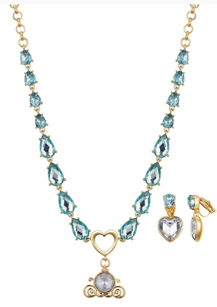 Kid's Princess Cinderella Clear Carriage Necklace and Earring Set