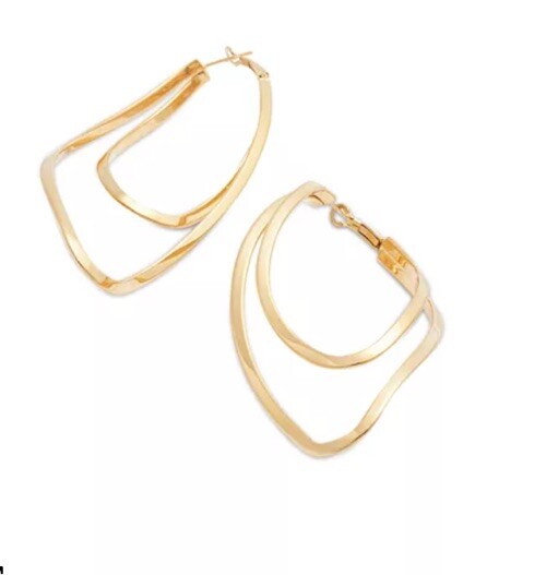 Alexa Double Row Elongated Hoop Earrings in 18K Gold Plated Sterling Silver