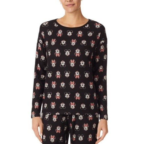 Disney Women's Mickey & Minnie Mouse Sleep Top - Black Print-XL