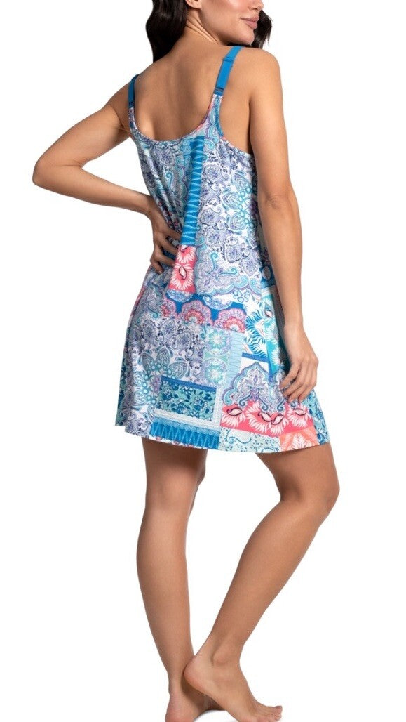 Linea Donatella Women's Printed Sleeveless Chemise - Blue Small