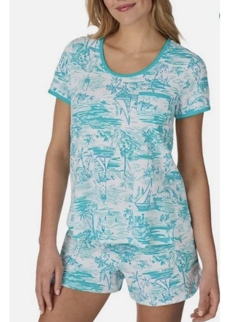 Cuddl Duds Women's 2-Pc. Printed Shortie Boxer Pajamas Set Blue S