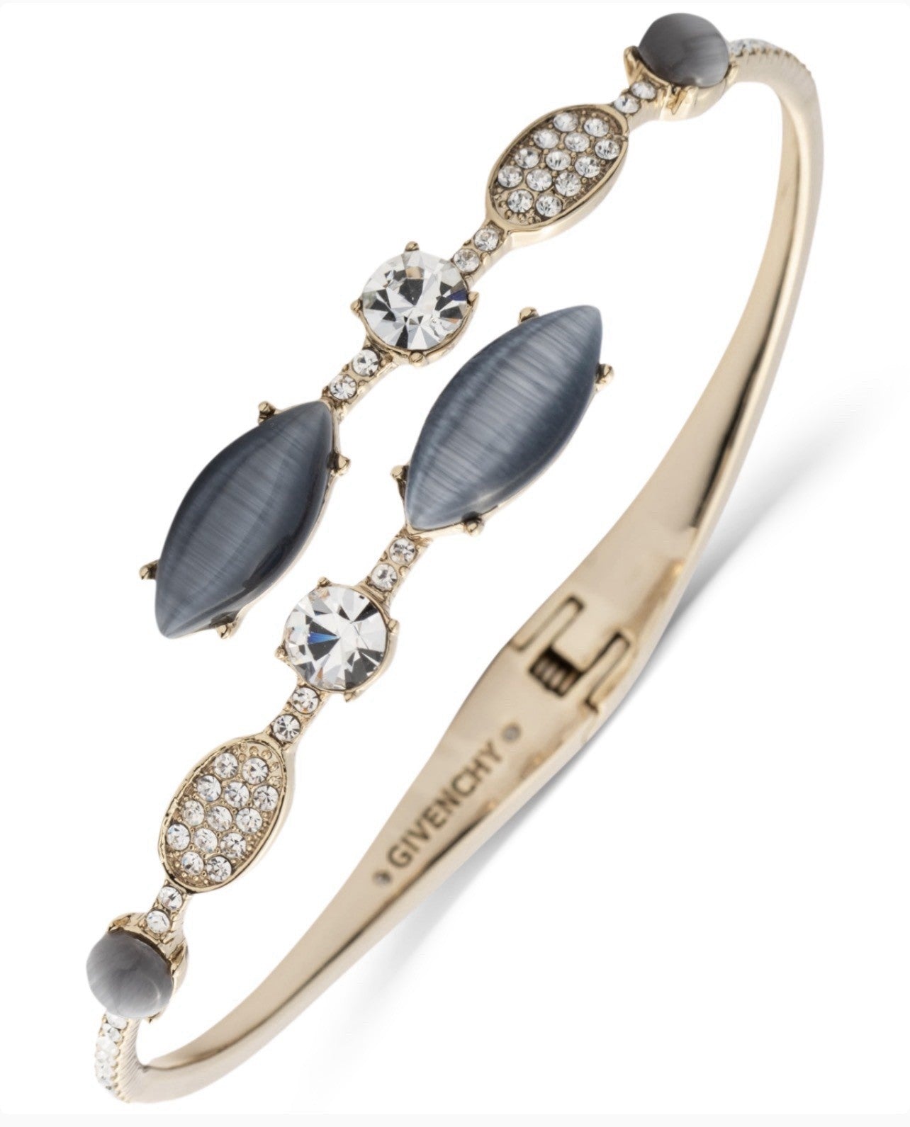 Givenchy Gold-Tone Mixed Crystal Bypass Bangle Bracelet - GREY
