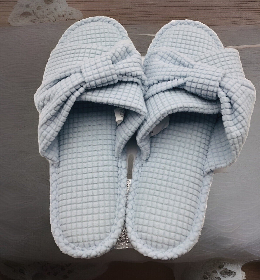Charter Club Women's Textured Knot-Top Slippers Blue M 7-8