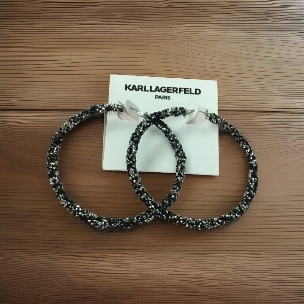 KARL LAGERFELD PARIS Silver-Tone Large Beaded Hoop Earrings, 2.47"
