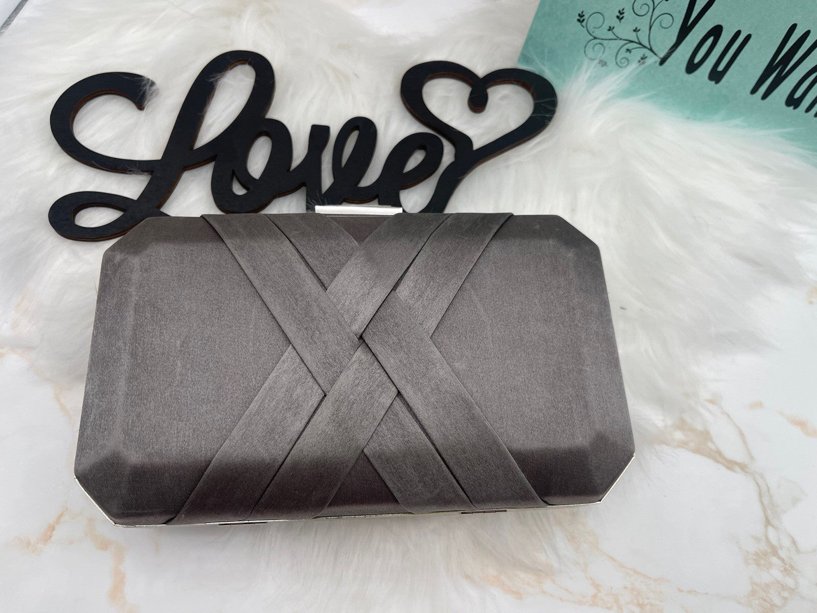 INC silver clutch One Size 