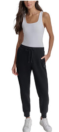 DKNY Sport Women's Rhinestone Embellished Fleece Jogger Sweatpants Size S Black