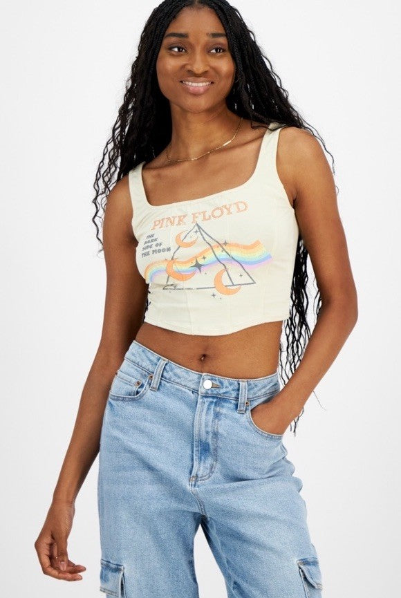 Grayson Threads, the Label Juniors' Pink Floyd Graphic Corset Top - Beige, M