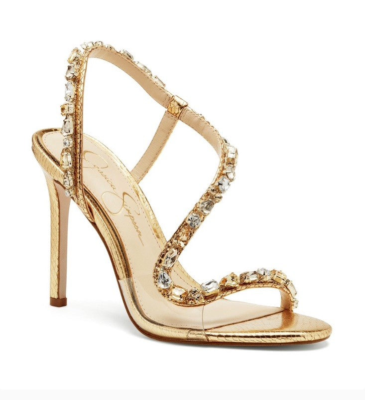 Jessica Simpson Women's Jaycin Embellished Heeled Sandal 6.5 M Gold/Clear