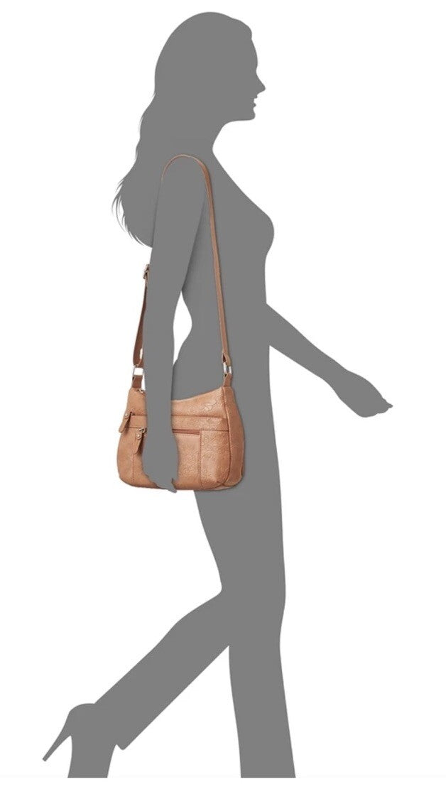 Giani Bernini Pebble Faux Leather Tooling Hobo Shoulder Bag NWT - Cognac