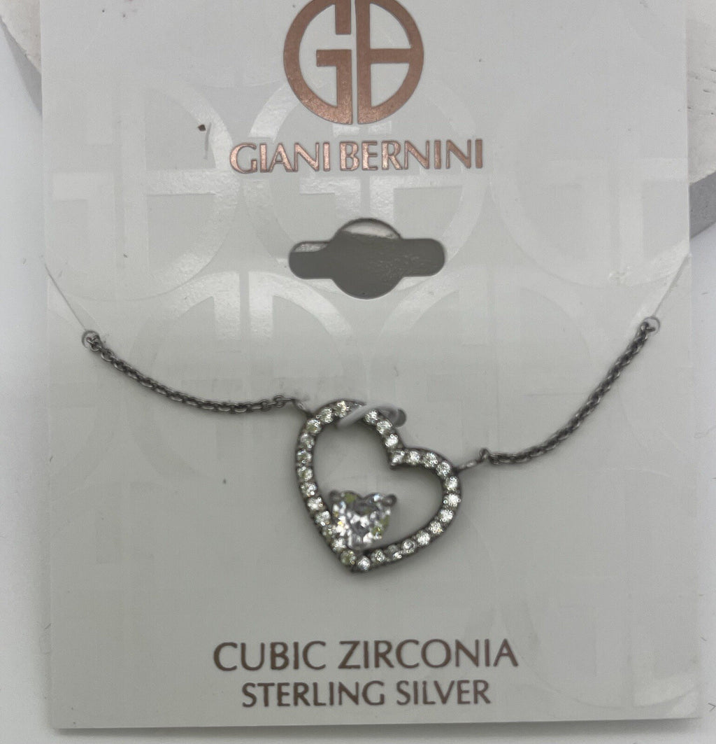 NWT  Giani Bernini CZ Sterling Silver Heart Necklace - Stunning