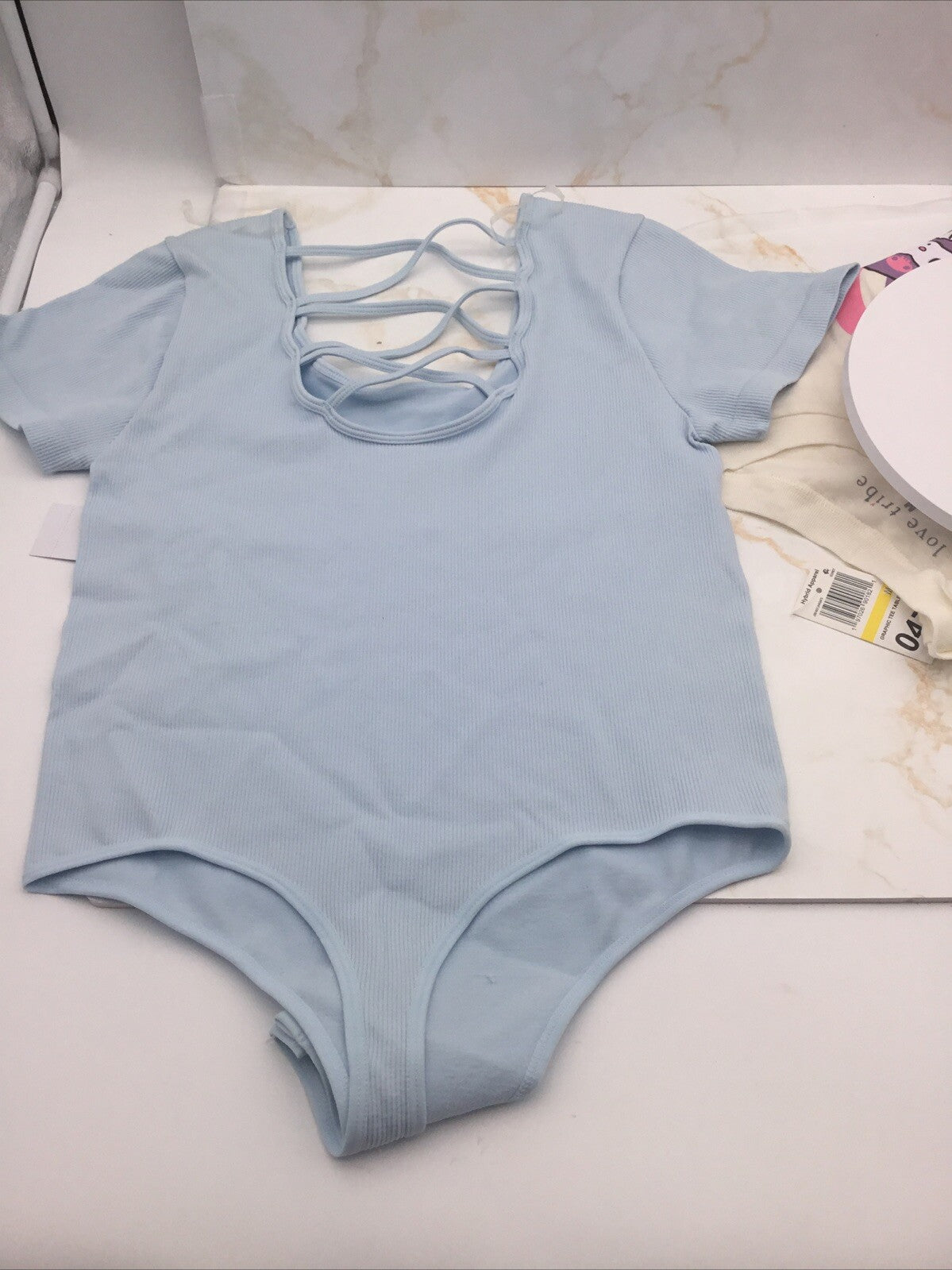 Ultra Flirt Juniors' Seamless Lattice-back Ribbed Bodysuit In Baby .blue XL