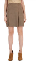Tahari ASL Women's Pleated Houndstooth Skirt Size 18 Camel/wine/black 