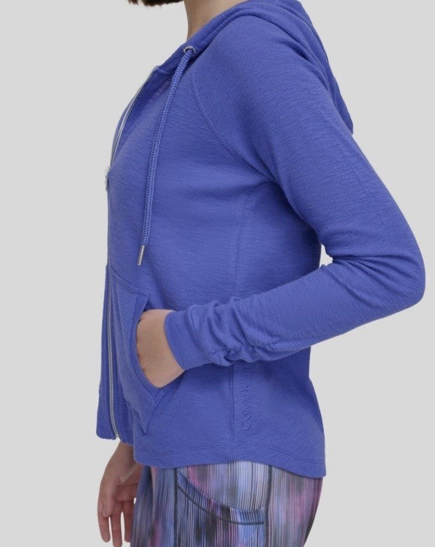 Calvin Klein Women's Blue Ruched-Sleeve Zip Hoodie Plus Size: 3X