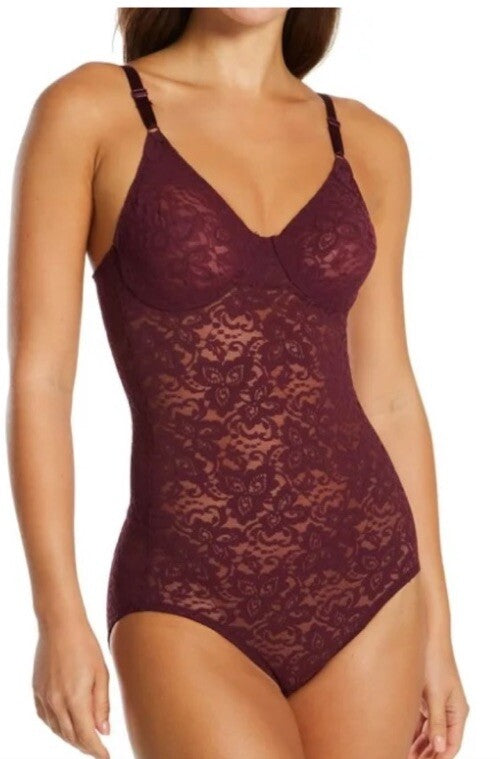 MAIDENFORM Built in Bra Lace FIRM Control Bodybriefer Body Shaper Red Women 36DD