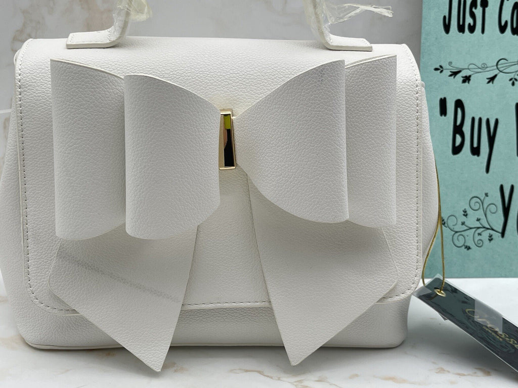 EVA DOUBLE BOW VEGAN SATCHEL CROSSBODY BAG WHITE 