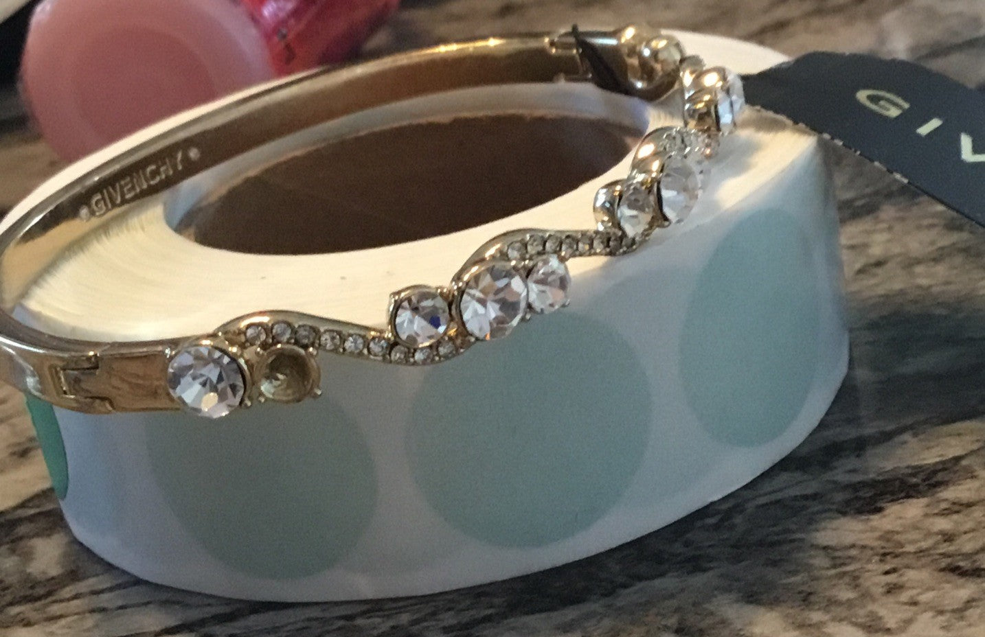 Givenchy Crystal Scroll Bangle Bracelet Gold Tone 