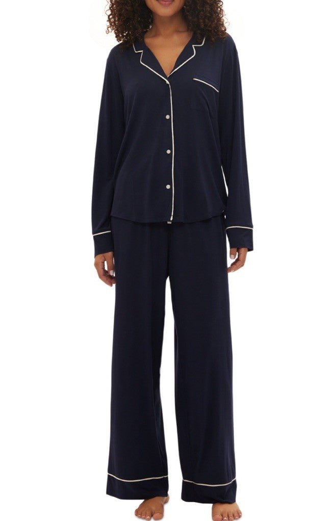 Gap Poplin Cotton Pajama Set Navy Blue Pinstripe M