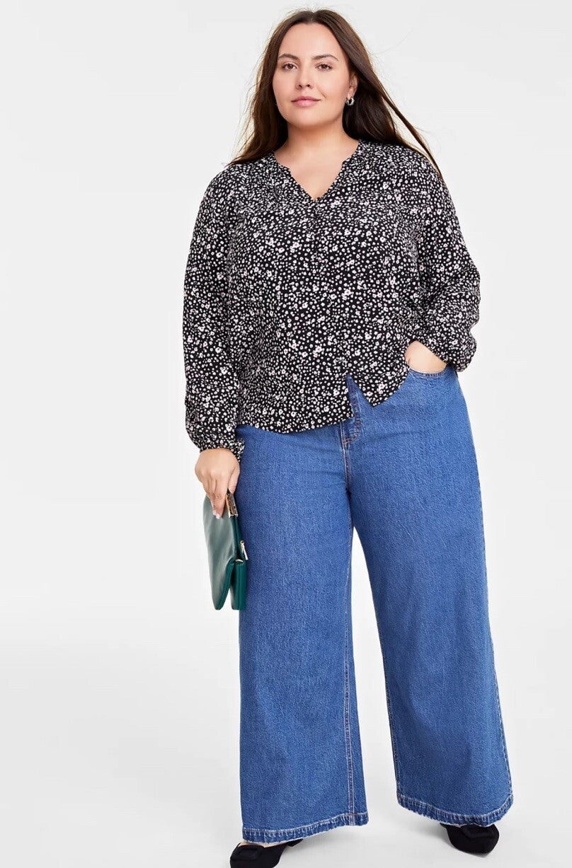 On 34th Trendy Plus Size Floating Blooms Print Top, OX