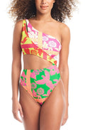 Bar III Women's One-Shoulder Cut-Out One-Piece Swimsuit Multicolor Size Large